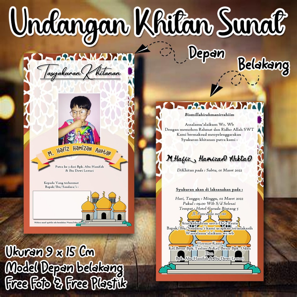 Undangan Khitan Kecil Custom Nama dan Foto Desain Bagus SK08