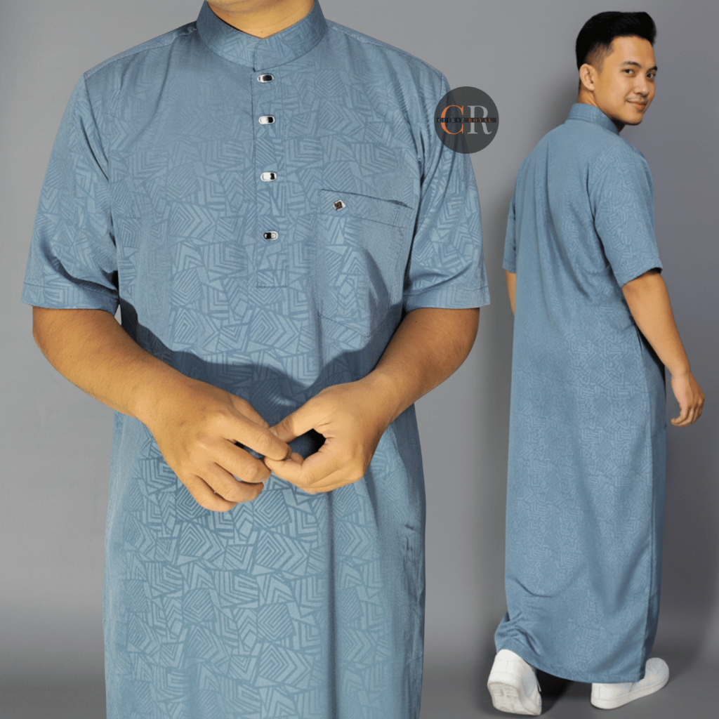 Jubah Gamis Pria Lengan Pendek Motif Timbul Katun Premium