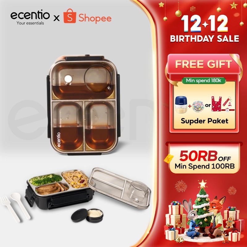 ecentio lunch box stainless 800ml kotak makan stainless 304 tempat makan tempat bekal makan free kot