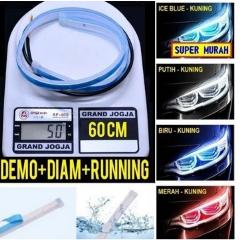 LED ALIS RUNNING 60CM 1 SET ISI 2 GRADE A Mode Demo Welcome Diam Runing Slim Drl Mobil Motor 2 Warna