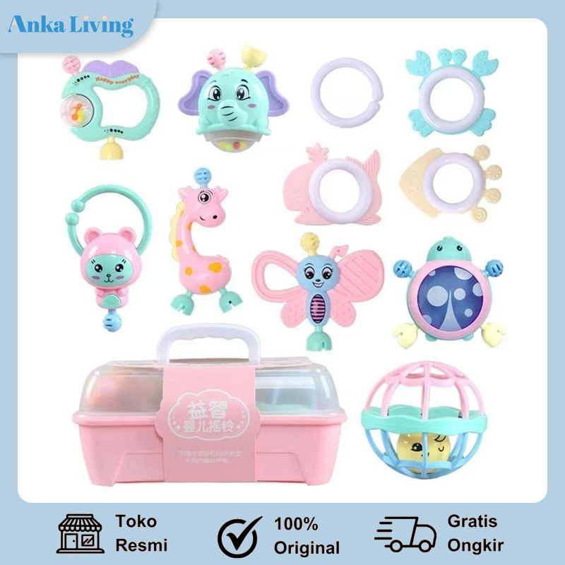Anka Living Mainan Bayi Lonceng Kerincingan 11Pcs Set Teether Gigitan Edukasi Musik Hadiah Lucu Unik