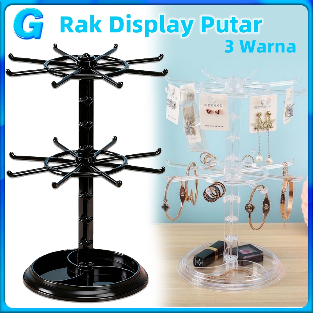Tahan Lama Rak Display Putar Matahari 2 Susun Rak Display Putar Mini Rak Display Putar Kecil Anting-