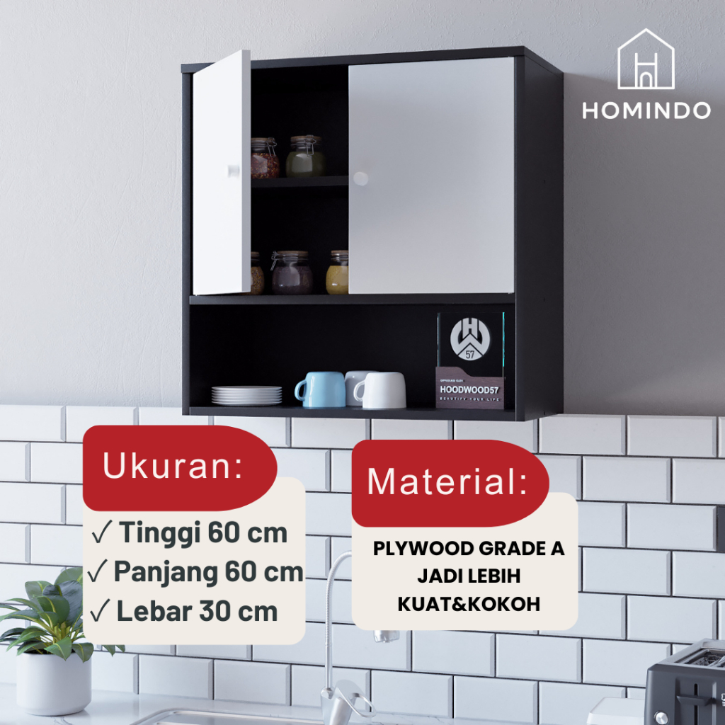 HOMENDO Rak Dapur Gantung Atas Minimalis 2 Pintu Serbaguna Lemari Dapur