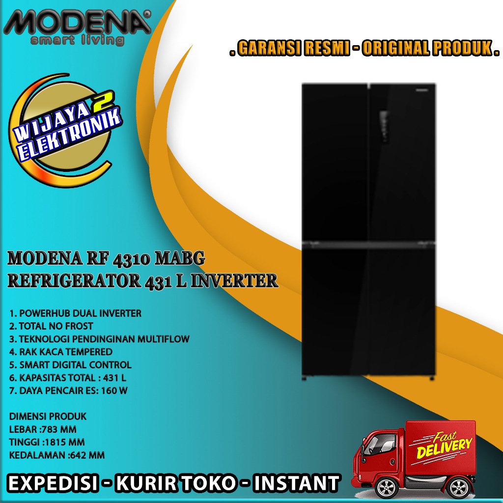 MODENA RF 4310 MABG - Kulkas Multidoor 431 Liter Powerhub Inverter Garansi Resmi / Kulkas 4 pintu ka