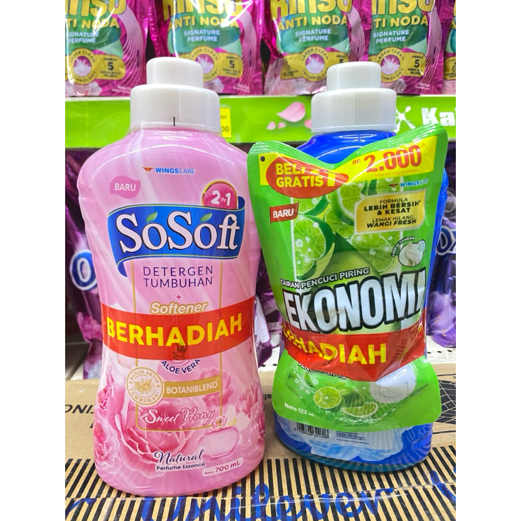 Sosoft Botol 700ml Free Cairan Pencuci piring Ekonomi 122ml PROMO