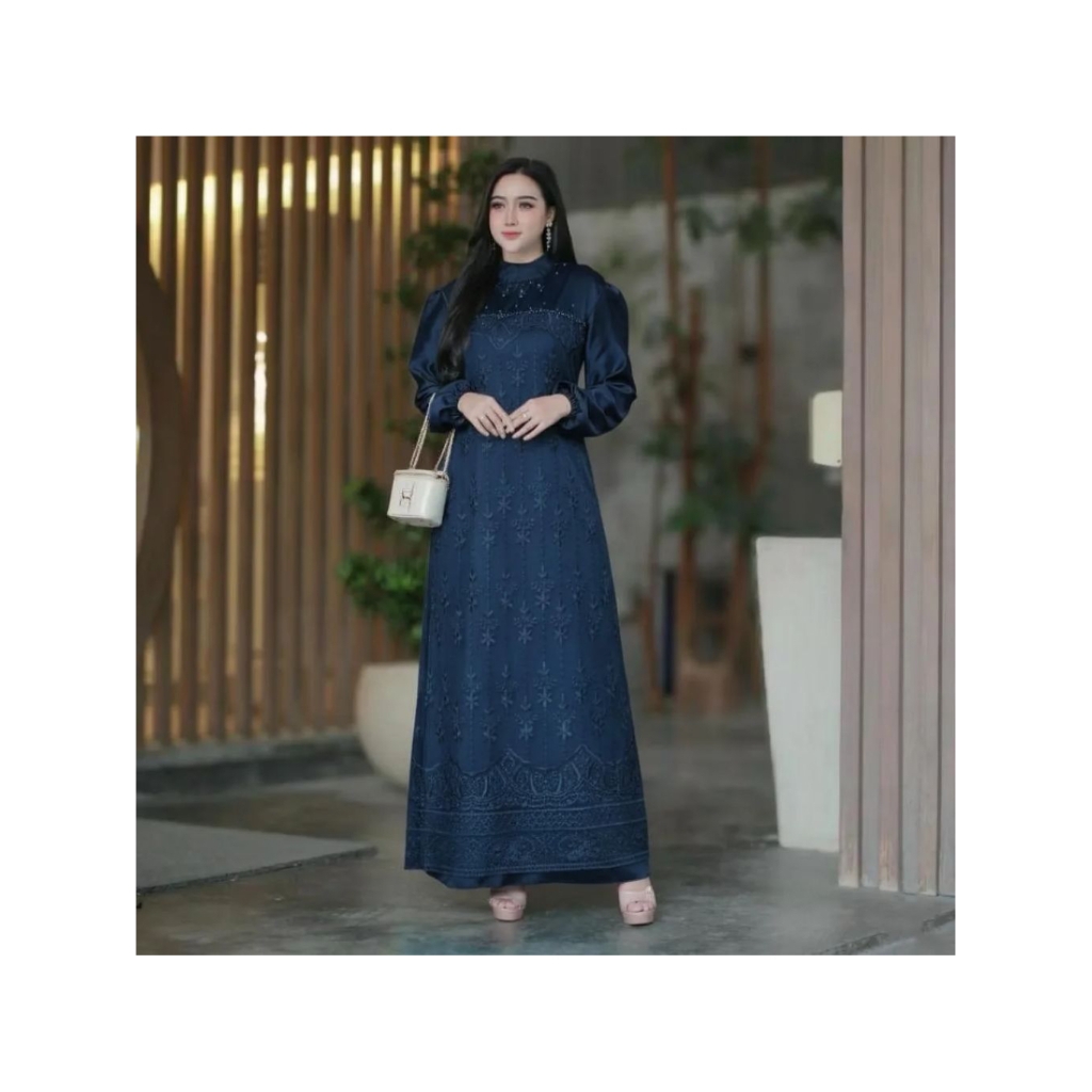 Cod Gamis Terbaru Rianti Dress - Bahan Velvet Brukat Payet Mutiara Pesta Mewah Elegan Wanita Muslim 