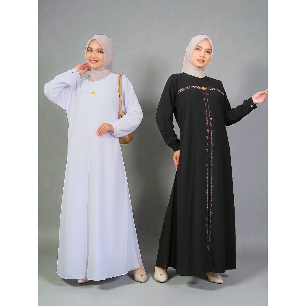 Ahzaveera dress gamis polos hitam putih bahan ceruty babydoll premium