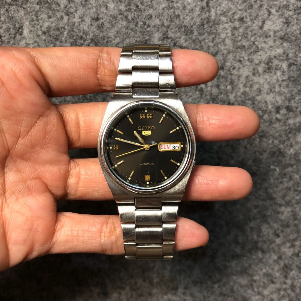 Jam tangan second seiko 5 hitam automatic original