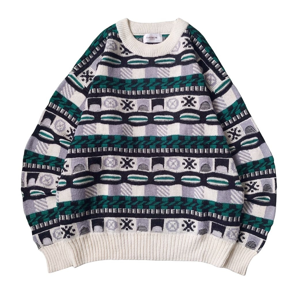 Vintage Pullover Textured 3D Look Like Coogi Style Knitted Sweater