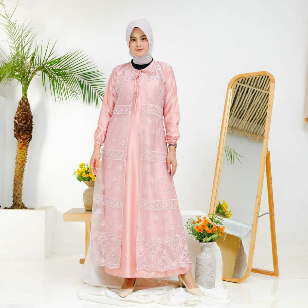 Gamis Abaya terbaru brokat / gamis Tile Sapto bordir busui / gamis seragam keluarga / gamis brokat k