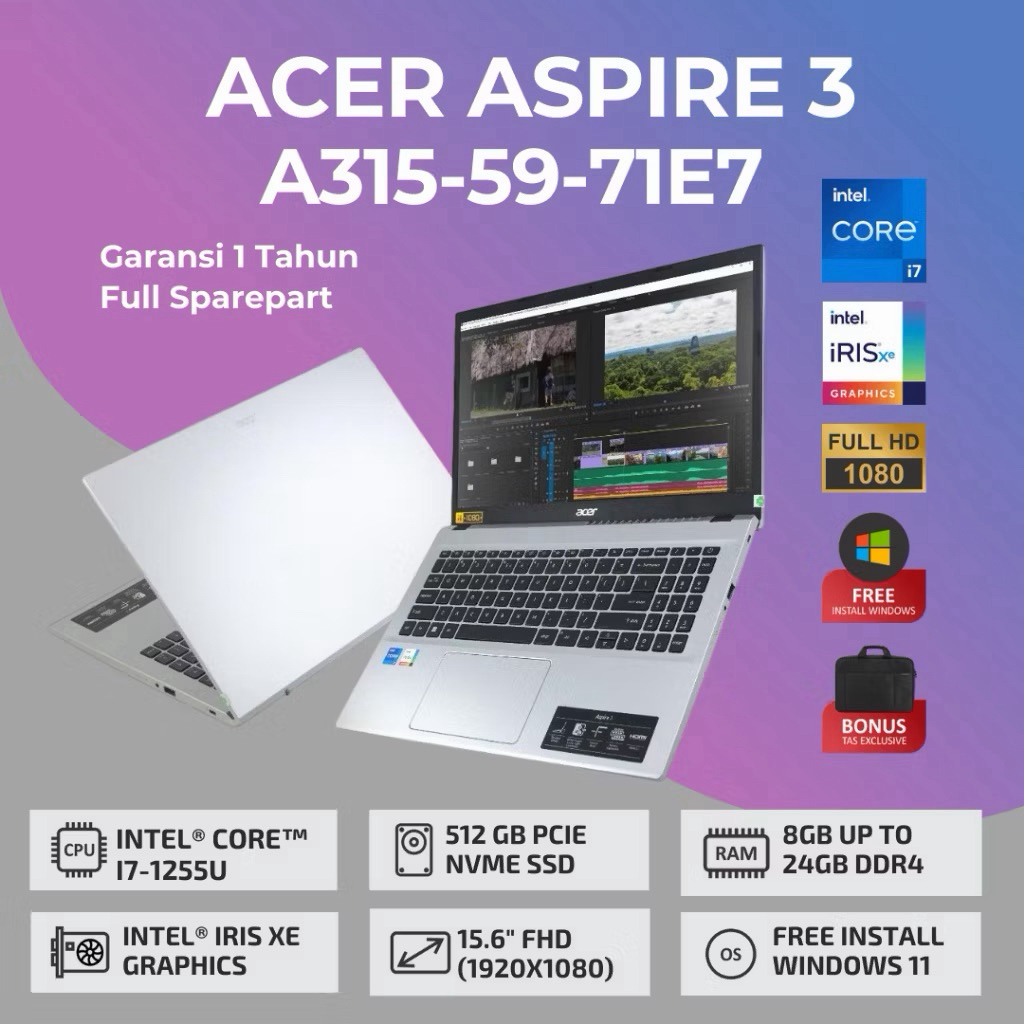ACER ASPIRE 3 A315 INTEL CORE i7 1255U 20GB 1TB SSD