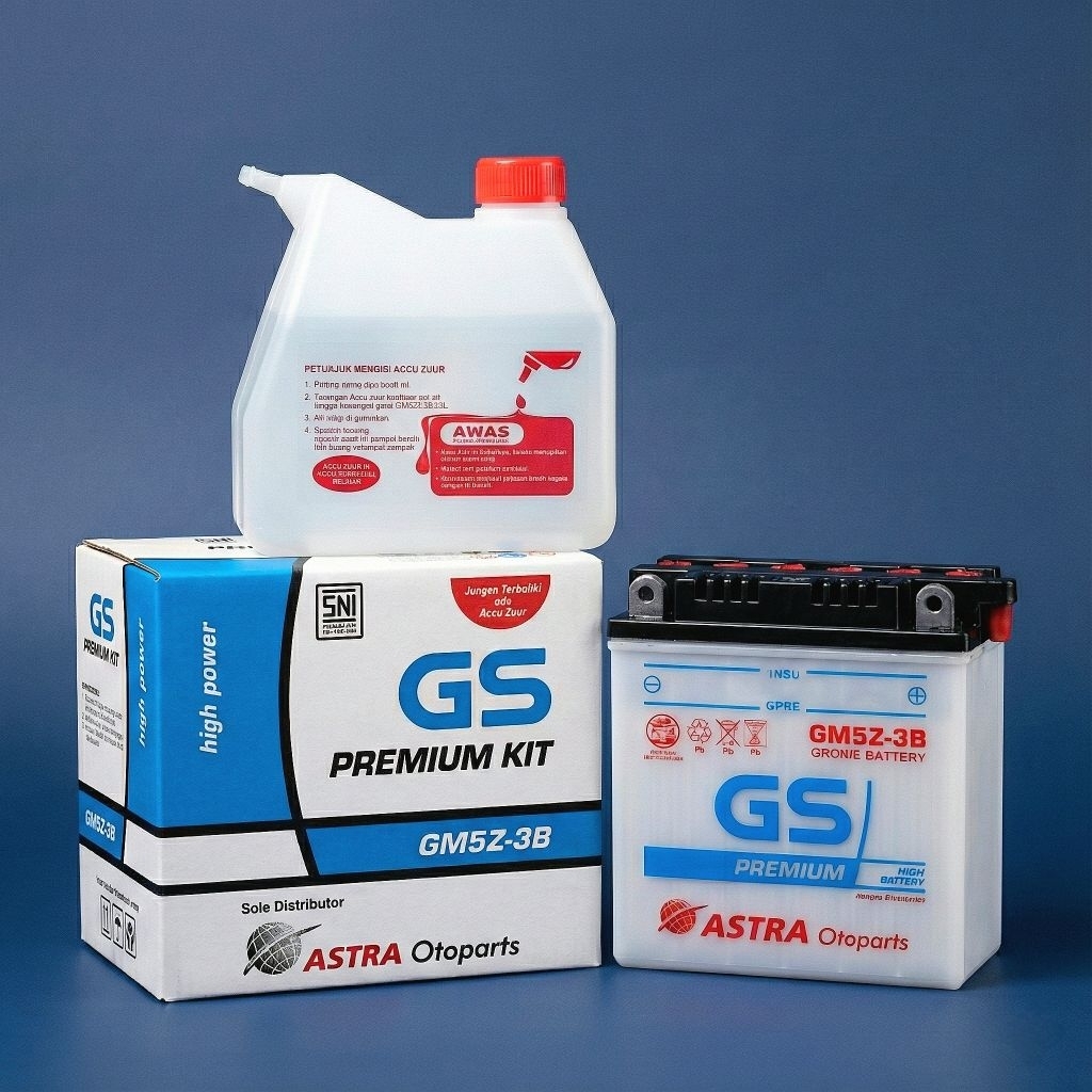 AKI MOTOR YAMAHA VEGA ZR GS ASTRA PREMIUM KIT GM5Z-3B 12V 5AH 100% ORIGINAL - Baterai Accu Motor Mur