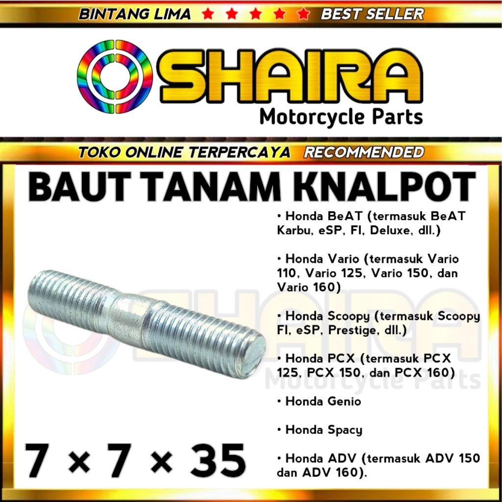 BAUT TANAM KNALPOT 7 × 7 × 35 / BEAT / VARIO / SCOOPY / SPACY / GENIO / PCX / ADV / BAUT TANAM M7 / 
