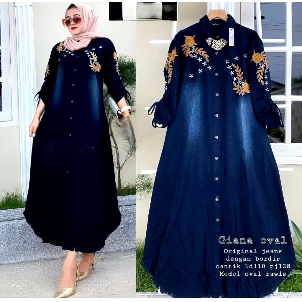Tunik Long Jeans Bordir Tunik Bordir Jumbo Tunik Jeans Wanita
