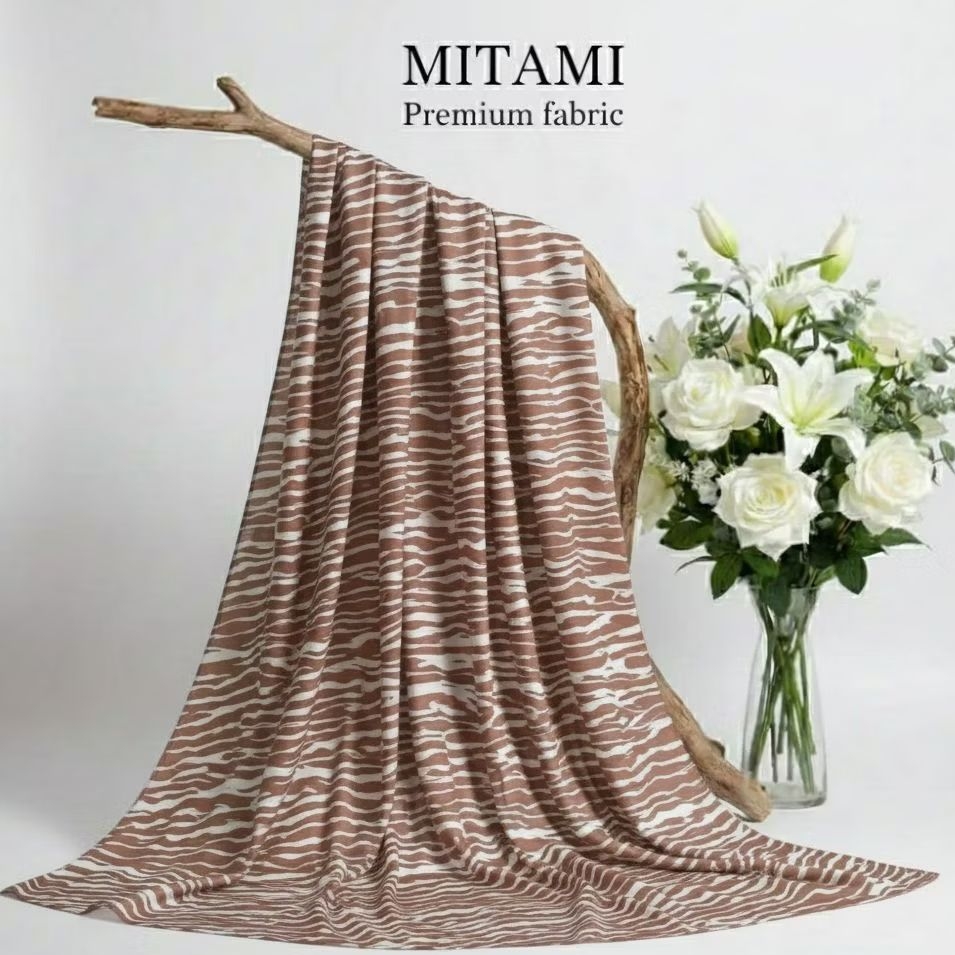 Kain Satin Silk Motif Zebra Coklat Putih - Kain Satin Import - Kain Meteran (Harga Per 0,5)LQ