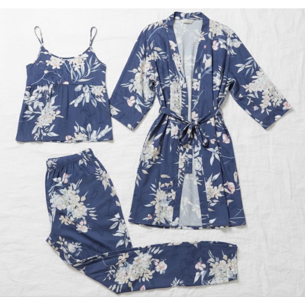 Piyama Wanita Set 3 in 1 Rayon Import Premium Lembut Adem Nyaman - Baju Tidur Wanita