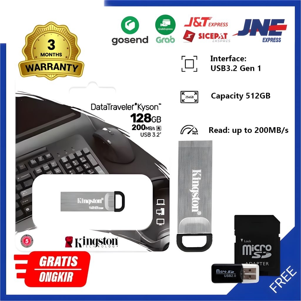 Flashdisk DataTraveler Kyson USB 2.0 High Speed 130MB/s 1TB 2TB – Untuk Laptop HP Musik Video & File