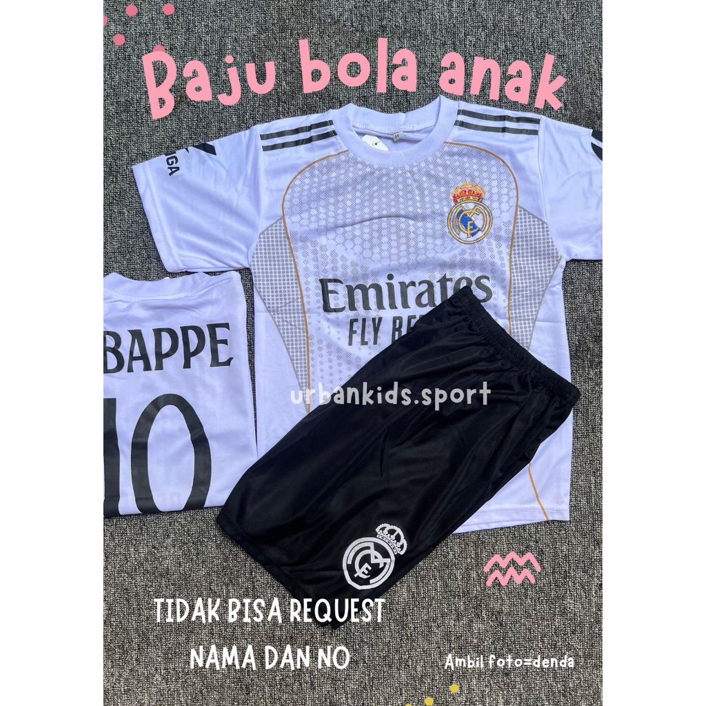 Setelan Baju Bola Anak Laki Laki Real Madrid Mbappe no10 Untuk Usia 6 Bulan - 15 Tahun Unisex Cowok 