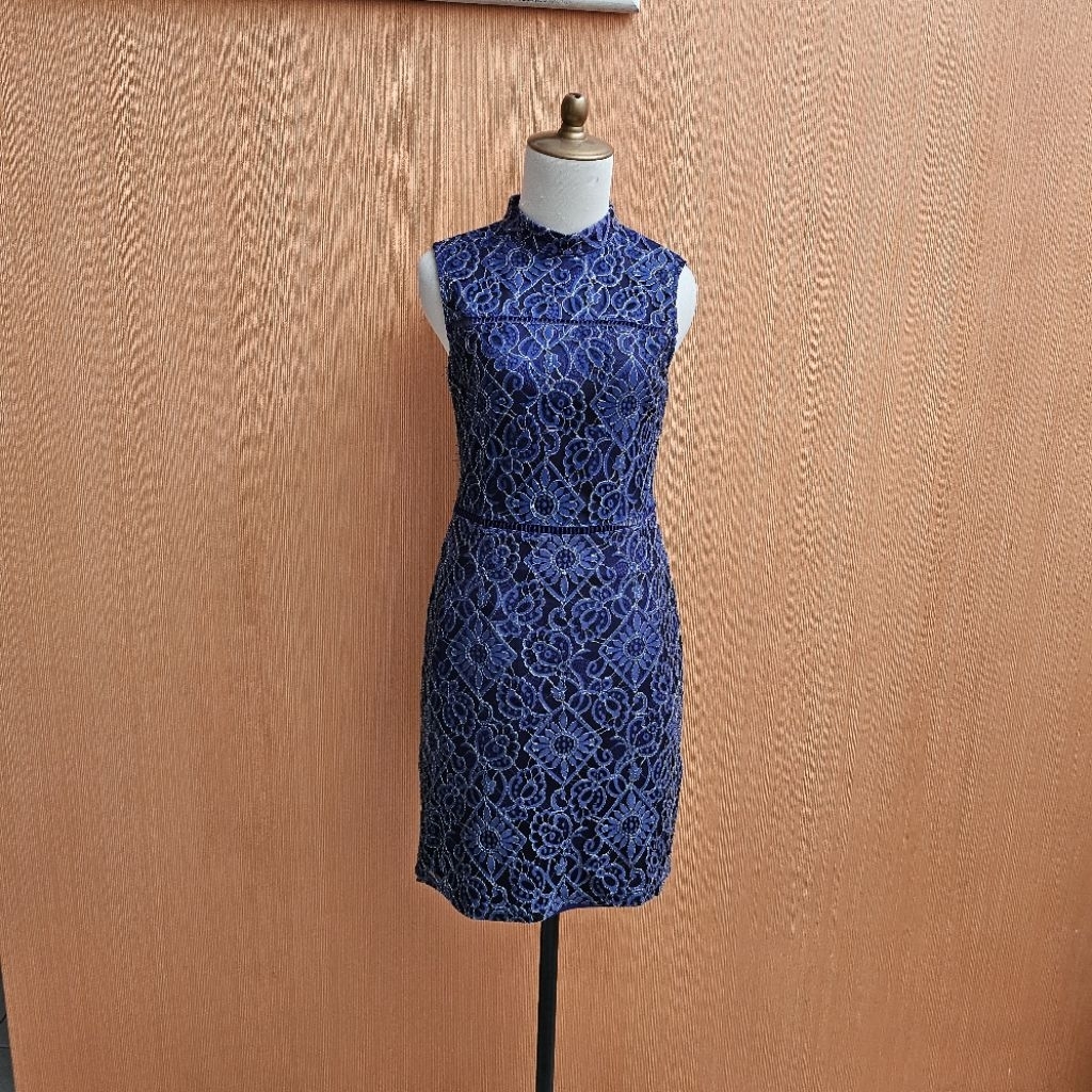 mini midi dress wanita biru elektrik birel ZALOR* cewek M bodycon MEWAH sexy kutung