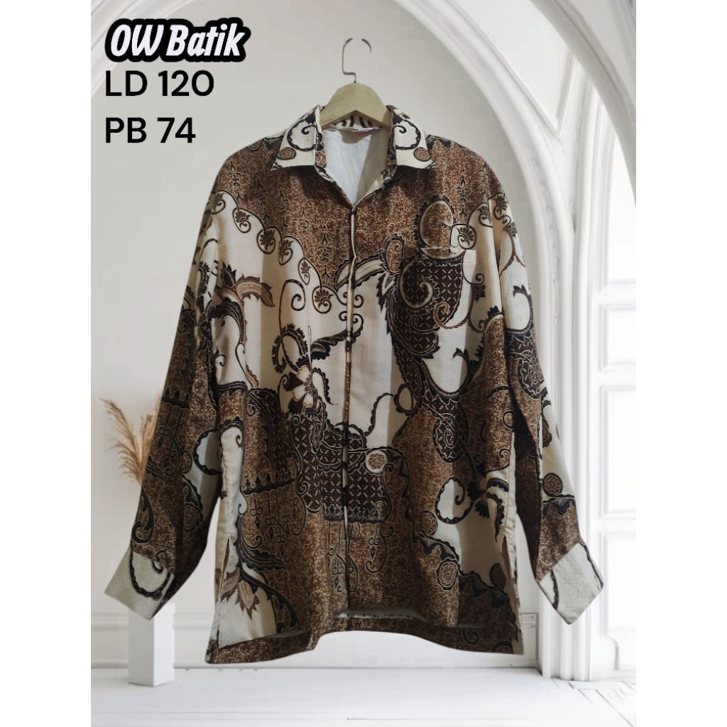 PL/preloved kemeja batik pria premium sutra berfuring brand ow batik LD 120