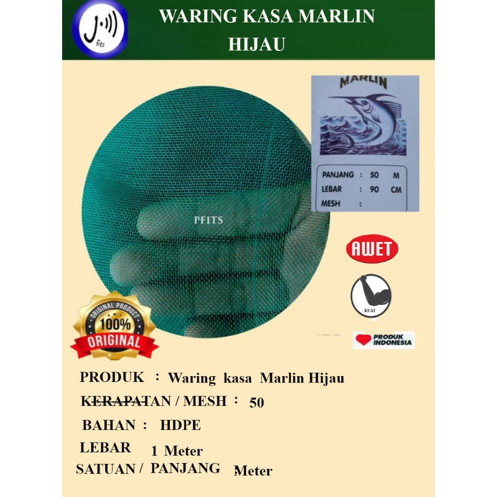 Waring kasa Marlin Hijau Eceran L 1 m/ waring hijau/ kasa nyamuk/ insect net/ jaring tanaman/ waring