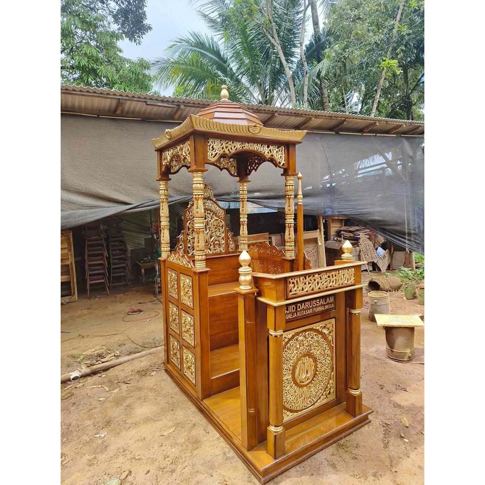 Podium Mimbar Masjid Khotbah Ukir Kayu Jati Mentahan Jepara Terlaris