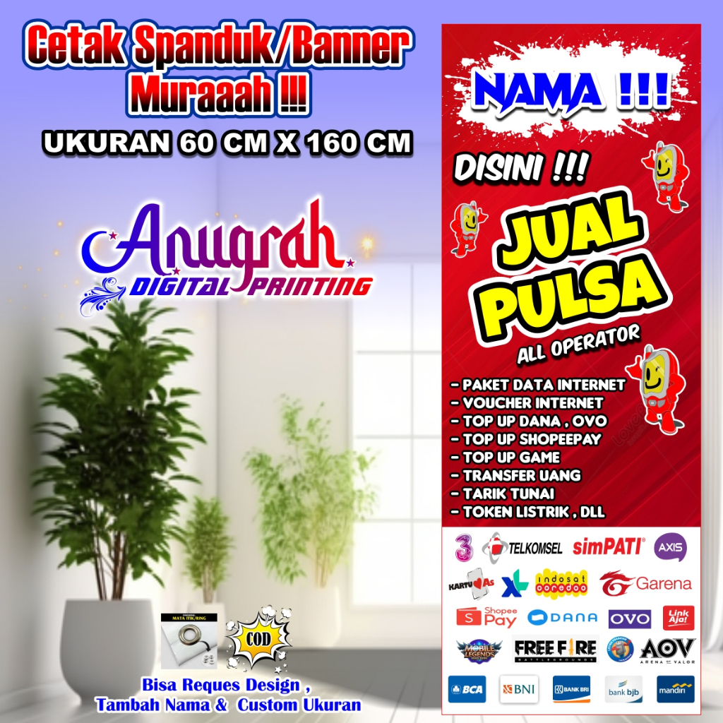 Spanduk Banner Pulsa  Banner Konter Ukuran 60 cm x160 cm
