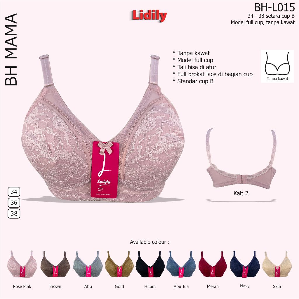 Bra Tanpa Busa Dan Tanpa Kawat Bh Jumbo Big Size L015 Bra Mama | Underwear Big Cup | BH Tali Lebar