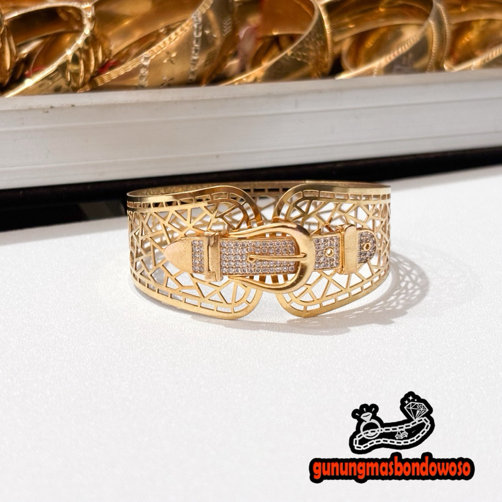 Gelang oval dubai model sabuk permata putih emas asli kadar 300 6k berat 12.700gr