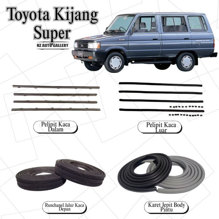 Pelipit Kaca Dalam Luar & Karet Runchanel / Jepit Body Pintu Toyota Kijang Super – Sparepart Karet M
