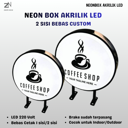 NEON BOX AKRILIK POLOS DAN CUSTOM GAMBAR BULAT 2 SISI