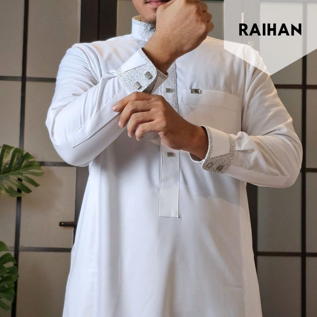 Alraz Jubah Gamis Putih Premium Raihan
