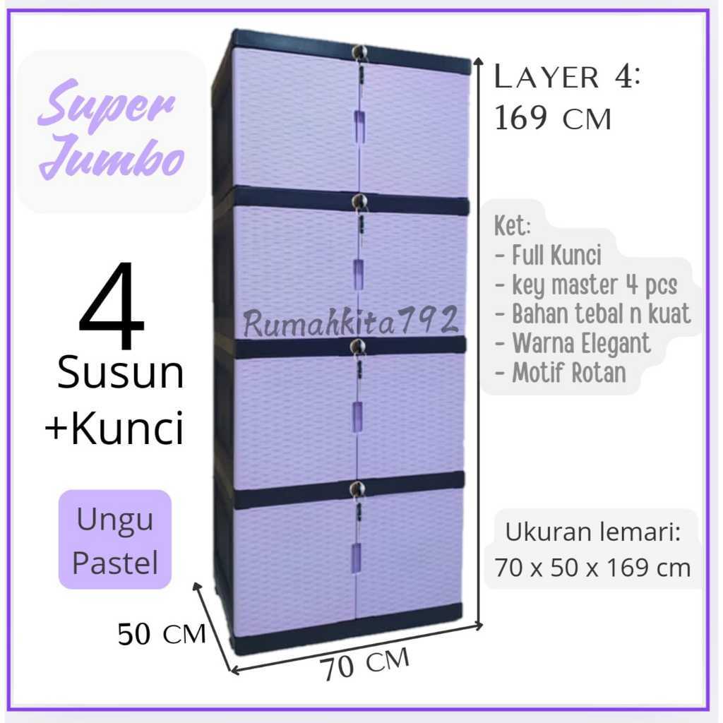 Lemari Pakaian Jumbo Full Kunci Rotan Pastel / Lemari Plastik Prima Star Kuat & Kokoh