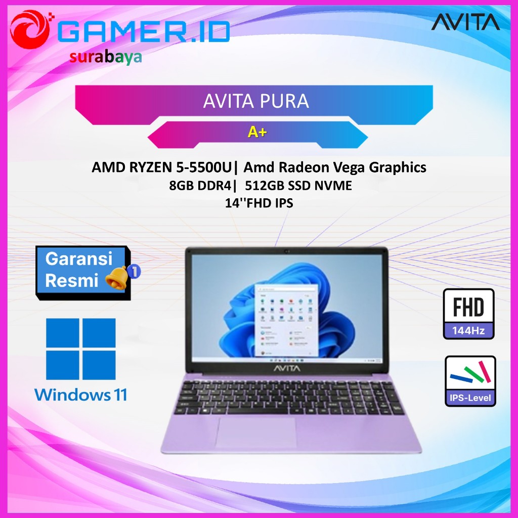LAPTOP AVITA PURA A+ RYZEN 5 5500 8GB 512GB 14.0FHD