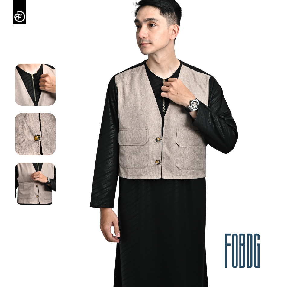 FOBDG Gamis Jubah Rompi Dewasa Pria Kekinian Lengan Panjang Menyatu Resleting Terbaru