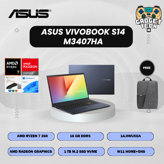 Jual Asus Vivobook S14 M3407HA Ryzen 7 260 16GB 1TB Windows 11 + OHS 14.0 WUXGA