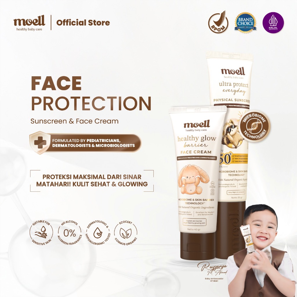 Moell Face Protection Sunscreen 30gr & Face Cream 40gr - Physical Sunscreen With SPF 50(+) PA(++++) 