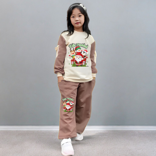 Setelan Baju Anak Celana Cargo Perempuan Terbaru Motif Natal Usia 3-12 Tahun