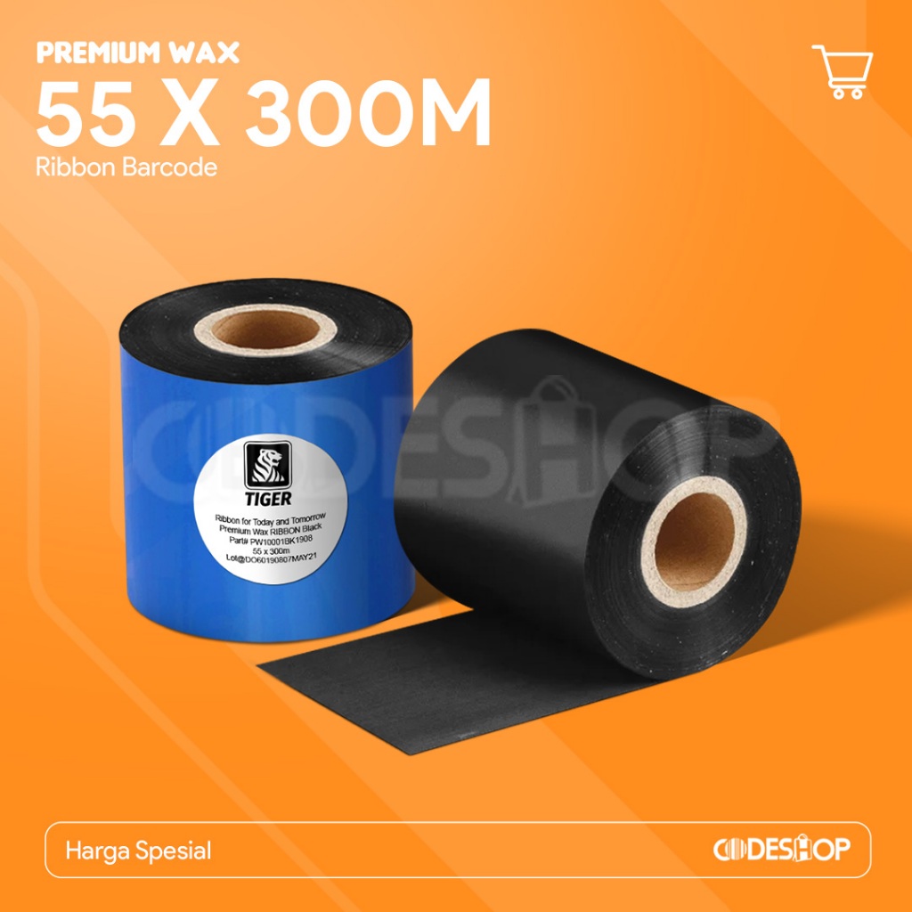 Ribbon Barcode 55 x 300 Tinta Printer 55x300 Premium Wax 55x300m Hitam 55mmx300m Tiger