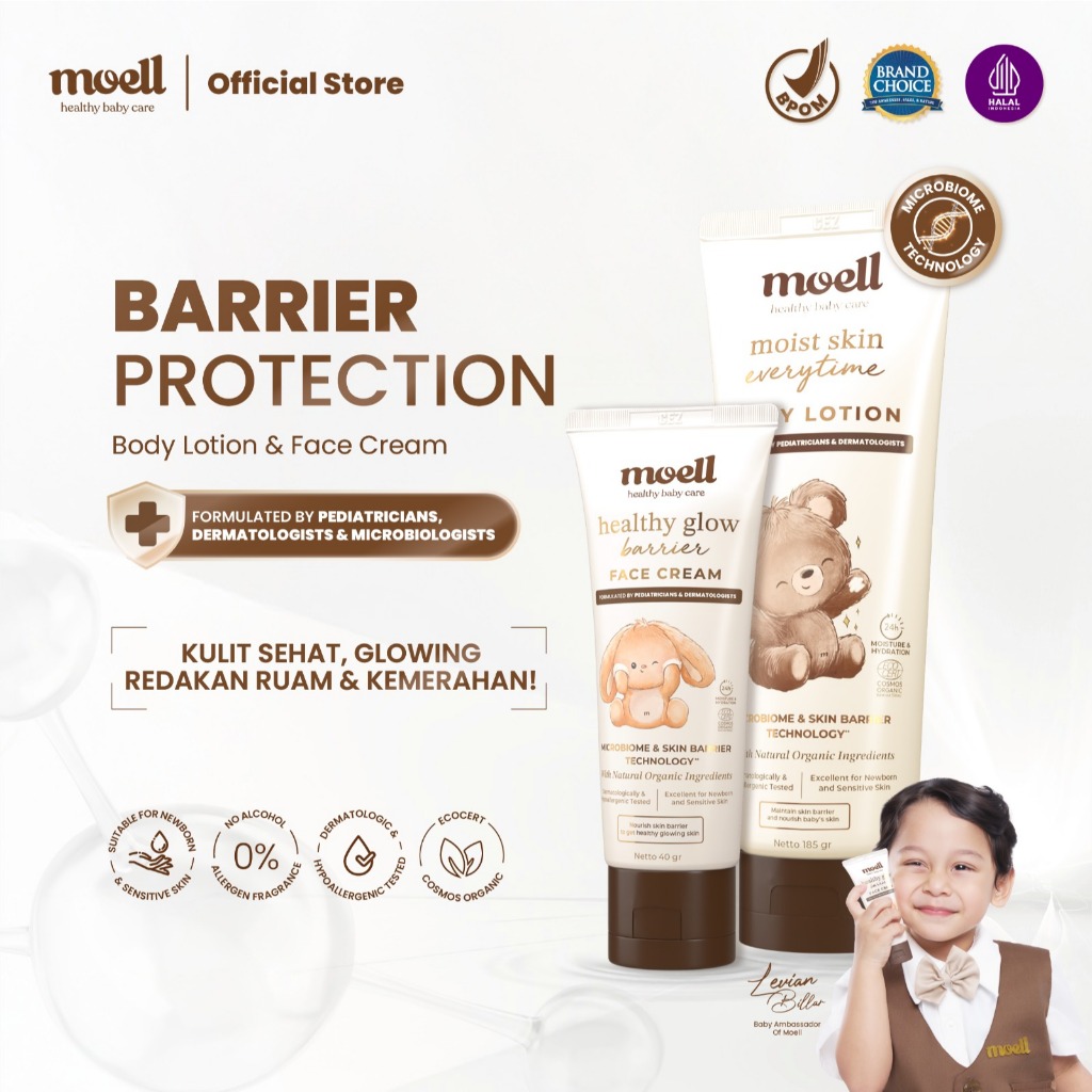 Moell Barrier Protection Body Lotion 185gr & Face Cream 40gr - Body Lotion Kulit Sensitif & Kering -