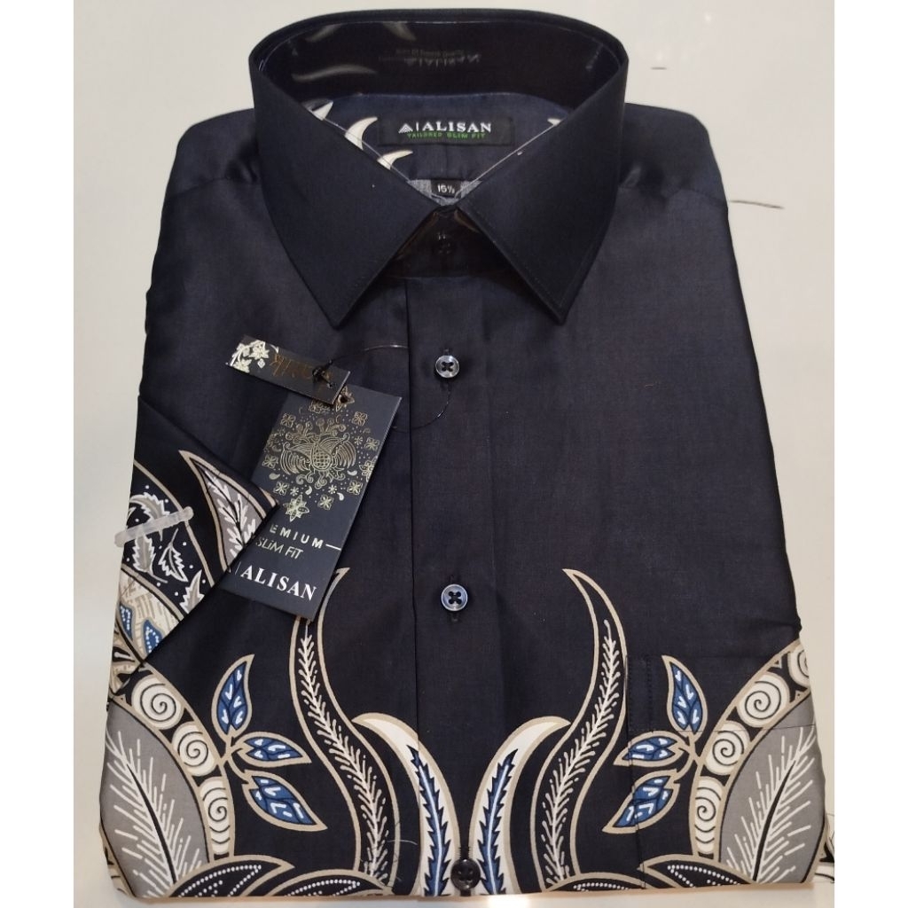 Kemeja Alisan Batik Premium Lengan Pendek Motif Daun Slimfit