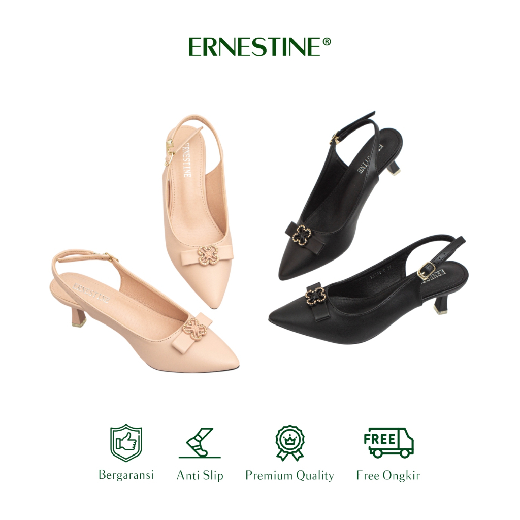 Ernestine Sepatu kerja wanita warna black pink  heels tinggi 5 cm  XX748-6