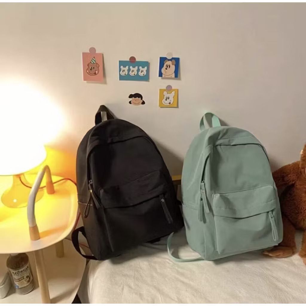(COD) Tas sekolah Ransel Hitam polos pria wanita /aesthetic tas Ransel sekolah kanvas simpel SMP SMA