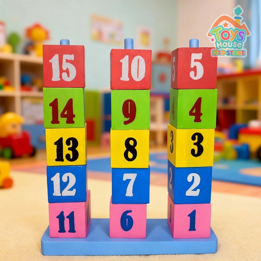 Balok Susun Angka 1–15 Kayu Edukatif – Mainan Edukasi Berhitung Anak PAUD TK Montessori