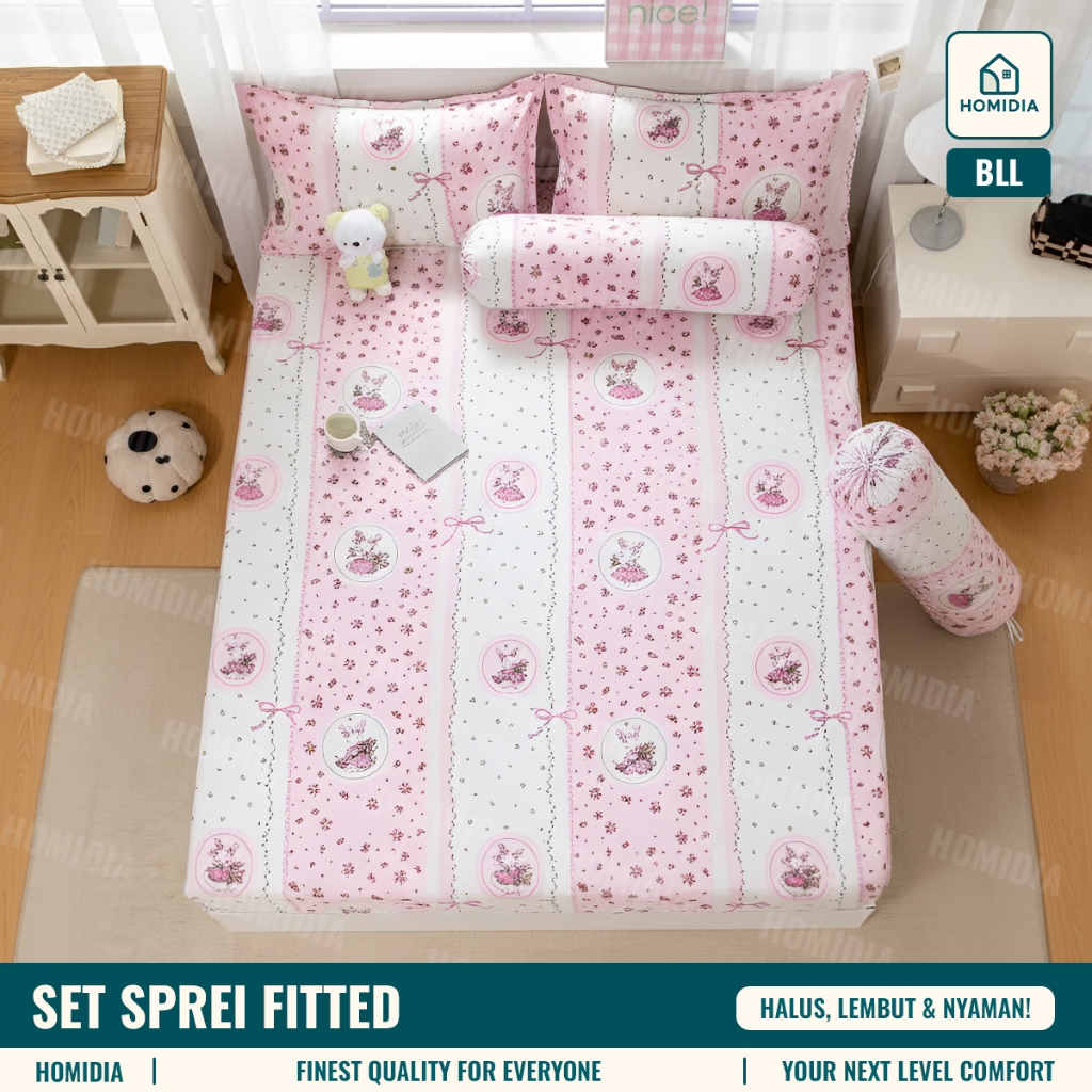 Sprei Set Sarung Bantal Guling Motif Lucu Aesthetic Kekinian Sprei Karet Keliling Bahan Halus - Homi