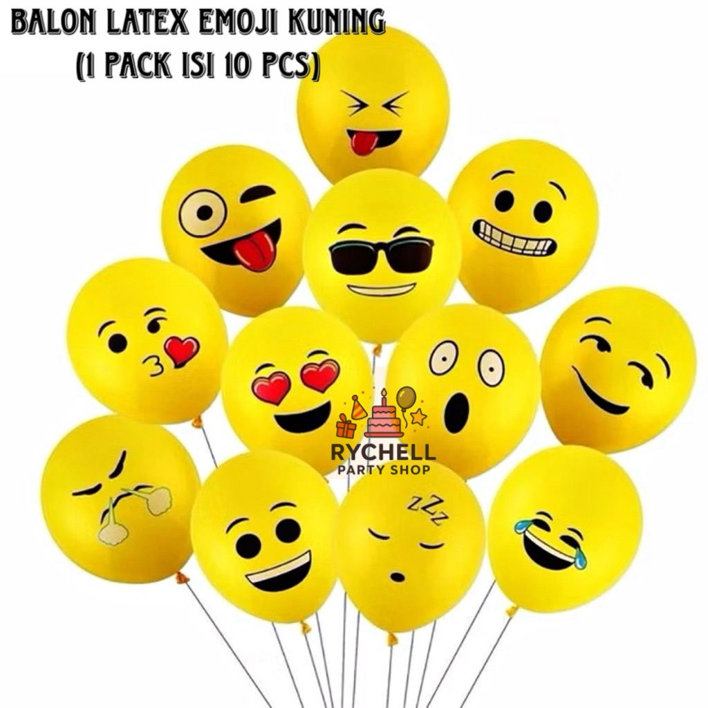 BALON LATEX EMOJI KUNING 12 INCH | BALON LATEX EMOTICON KUNING (10 PCS)