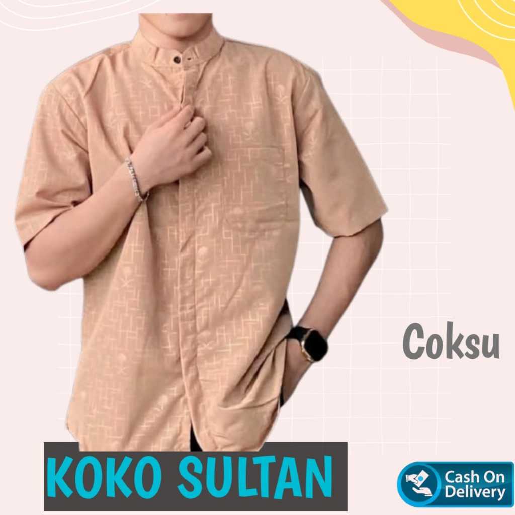 Koko Sultan Premium Embos Etnik Tangan Pendek/Baju Kemko Sultan Embos Pria Dewasa