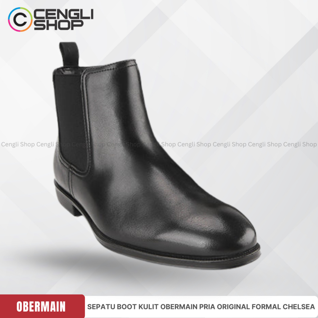 SEPATU BOOT KULIT OBERMAIN PRIA ORIGINAL FORMAL CHELSEA BRANDED HITAM OM10