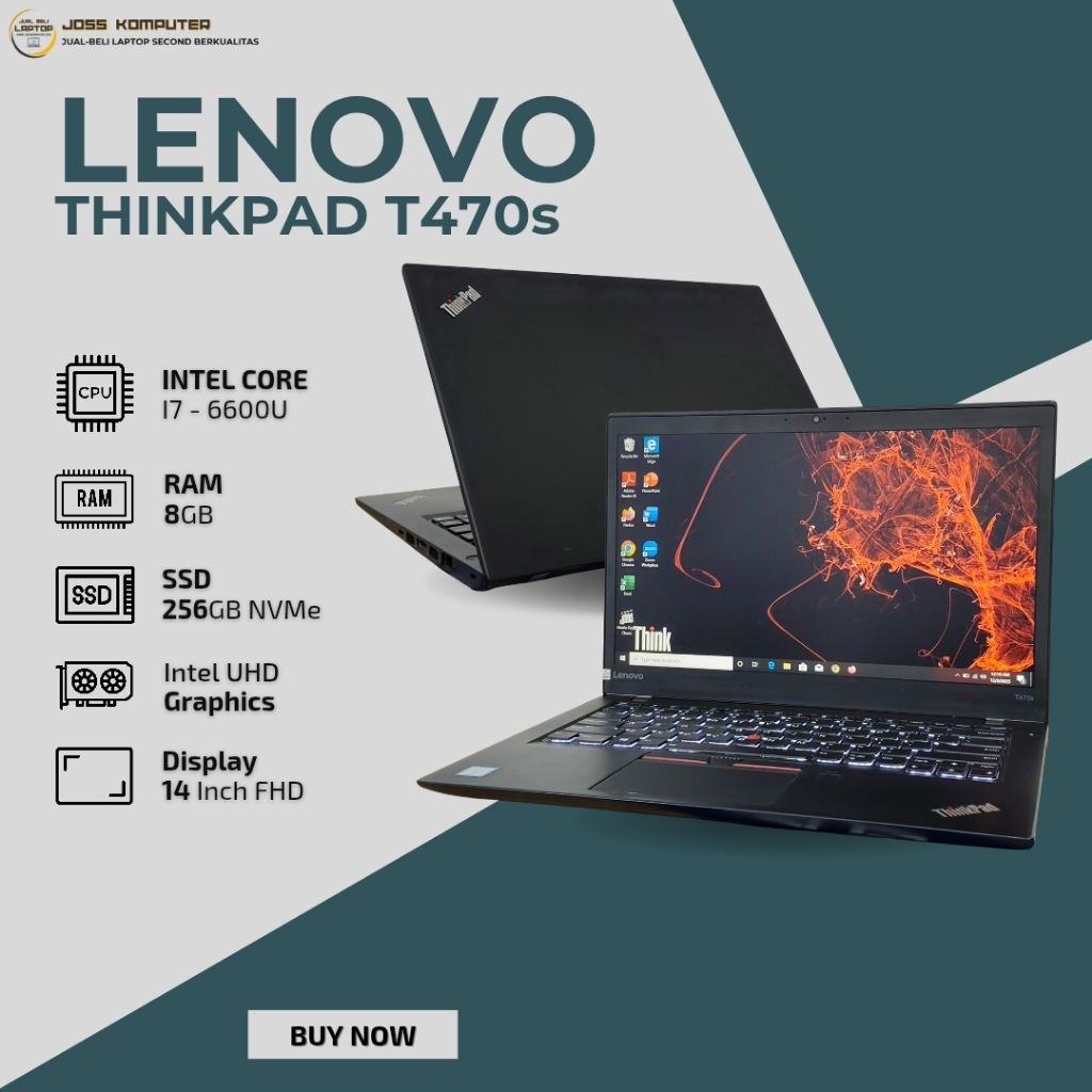 LENOVO THINKPAD T470s INTEL CORE I7-6600U/ RAM 8GB/ SSD 256GB/ 14” FHD