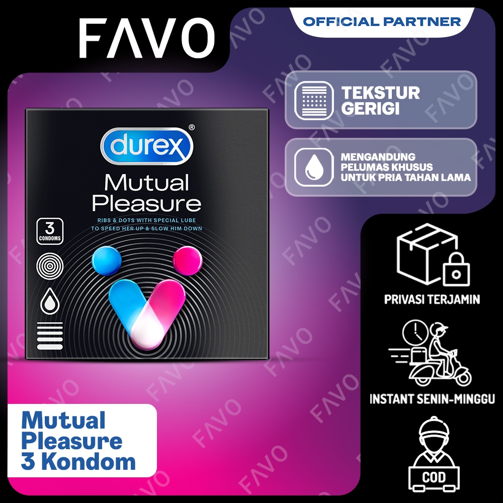 Durex Mutual Pleasure Kondom Gerigi Kondom Pria Tahan Lama 3s - Kondom dengan Benzocaine